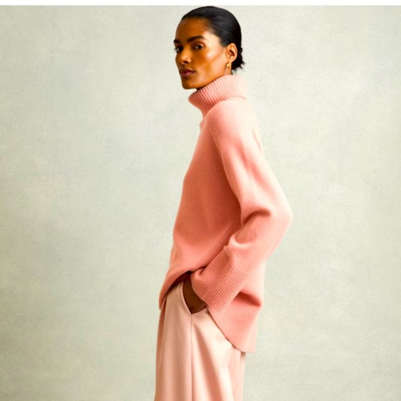 NWT Reiss Eliza Cashmere & Wool Sweater roll neck soft pink small turtleneck - Picture 1 of 9